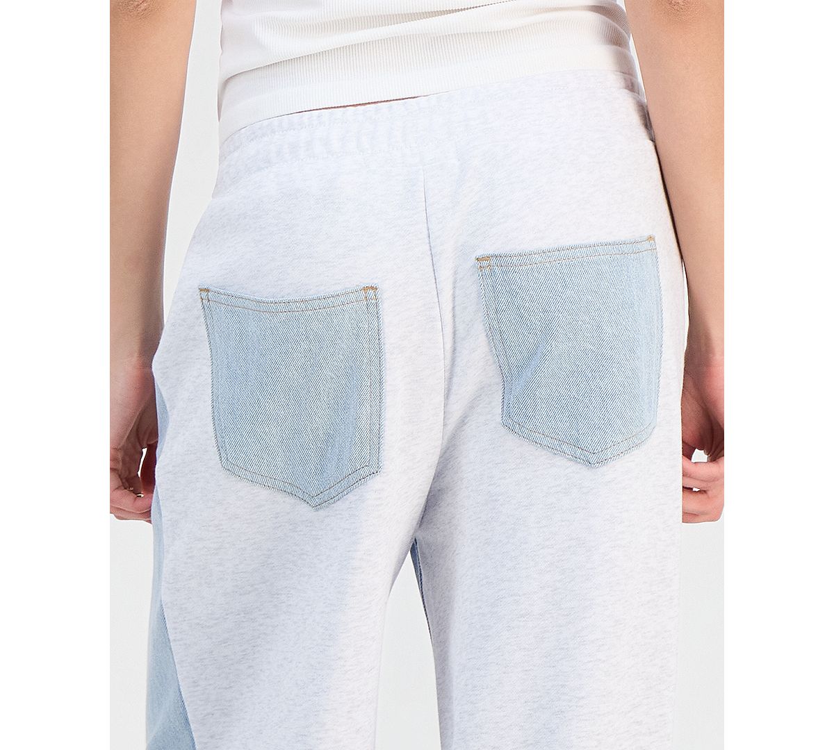 Madden Girl Juniors' Mixed-Media Wide-Leg Sweatpant Jeans view 6 — MAYCSS fashion products