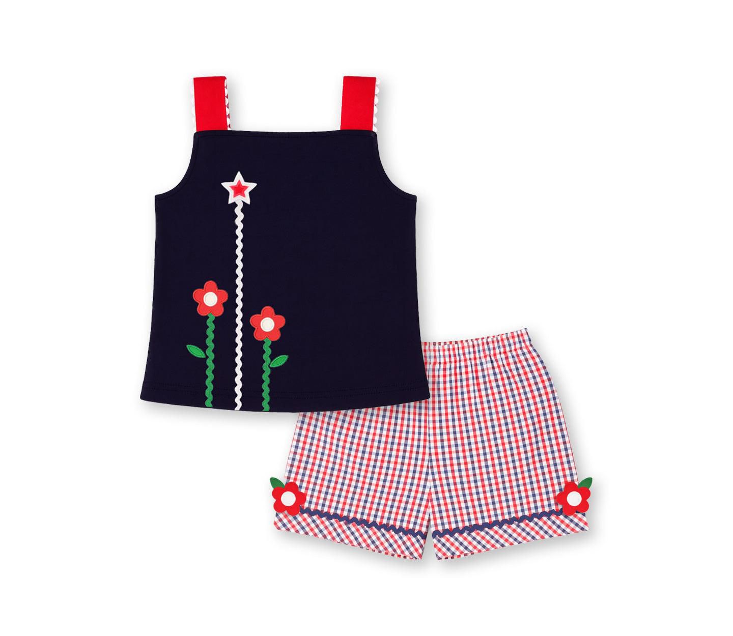 Шорты Florence Eiseman Plaid Seersucker With Ric Rac and Flowers для девочек, цвет: Яркий синий — фото 4