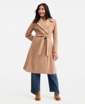 Petite Double-Breasted Belted Bow Back Coat