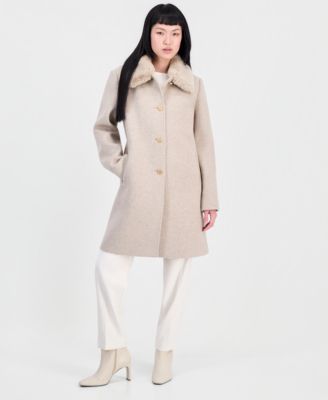 Women's Faux-Fur Club Collar Mid-Length Lined Coat