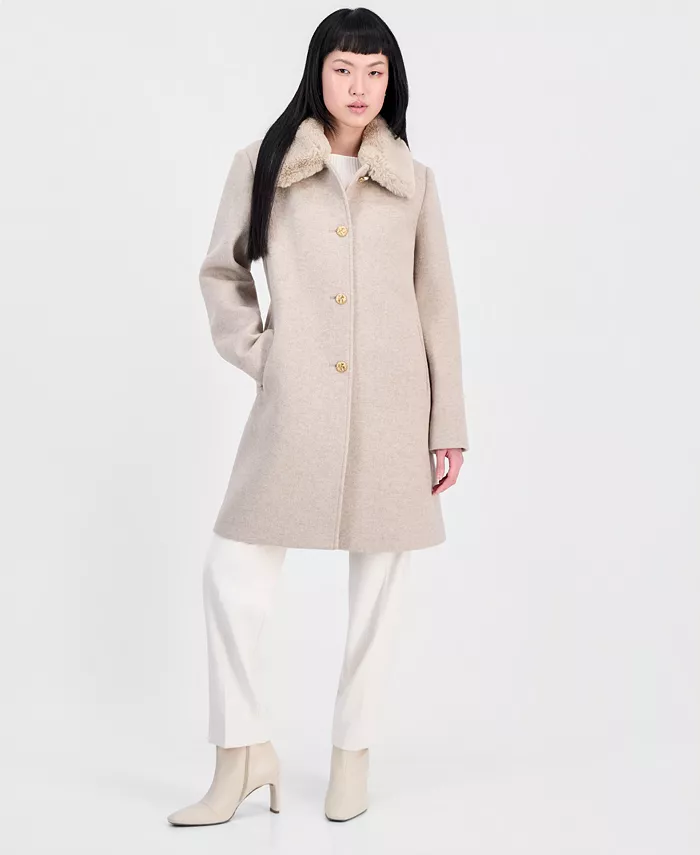 Women's Faux-Fur Club Collar Mid-Length Lined Coat