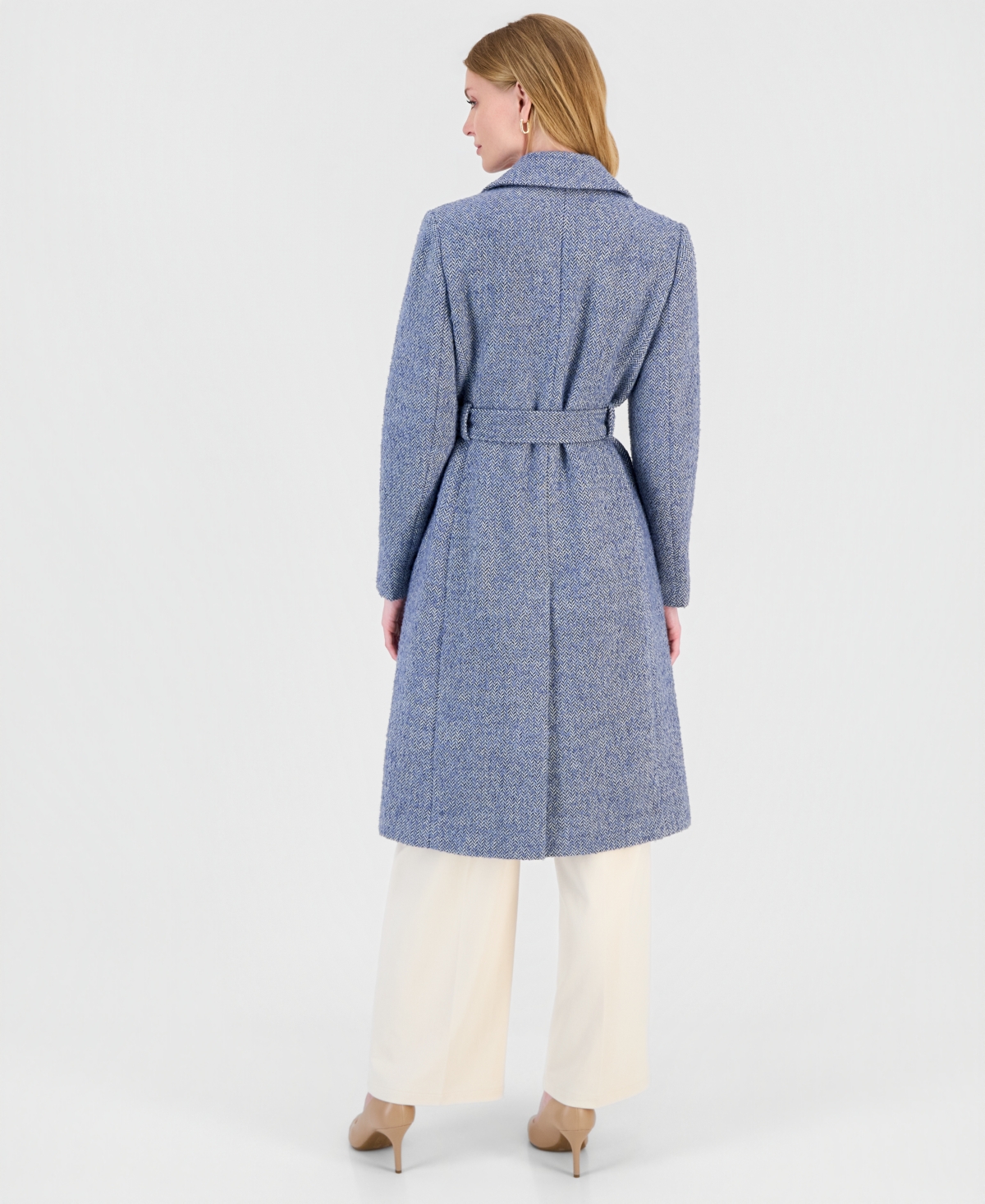 CeCe Women's Single-Breasted Herringbone Wrap Coat