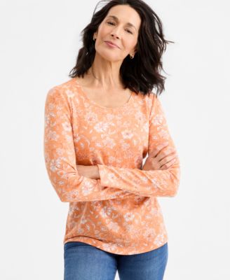 Women's Printed Long-Sleeve Scoop-Neck Top