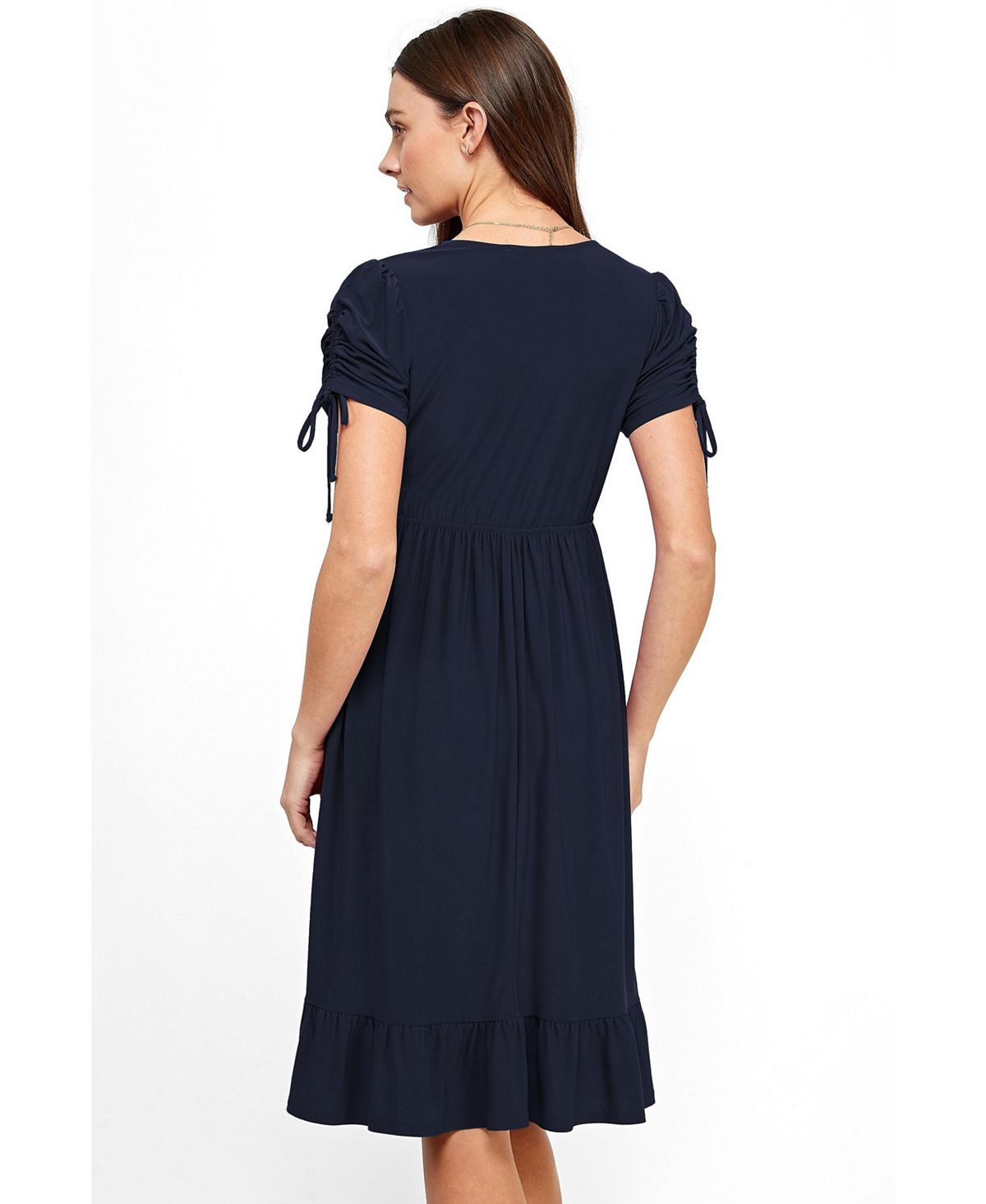 Hello Miz Women's Maternity Faux Wrap Flowy Nursing Dress with Pockets view 3 — MAYCSS fashion products