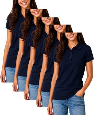 Women's Short Sleeve School Uniform Pique Polo Shirt-5 Pack