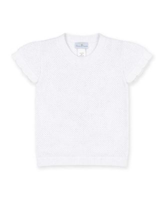 Big Girls Short Sleeve Sweater with Scallop Edges