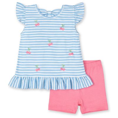 Florence Eiseman Little Girl Knit Short Set With Embroidered Heart Cherries - Bright Pink 100$