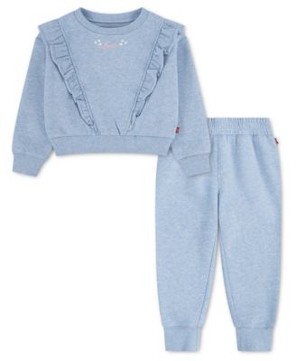 Toddler Girls' 2T-4T Ruffled Crewneck Sweatshirt and Jogger Pants, 2-Piece Set