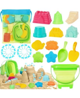 Collapsible Beach Toys Foldable Sand Bucket Shovels Set Mesh Bag Castle Building Kit Sandbox Travel Kids