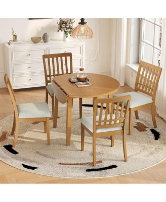 5- Piece Round Dining Set, Wood Table and 4 Upholstered Chairs