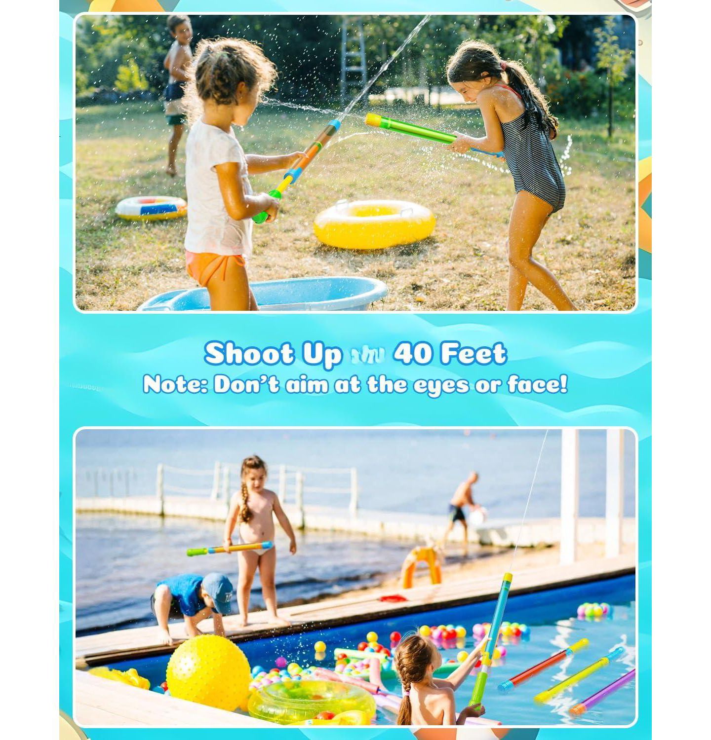Детские игрушки GNUADZ 115ml 40-Foot Range Water Blasters, 18-Piece Set, Ages 3-12, цвет: 6 Pack — фото 2