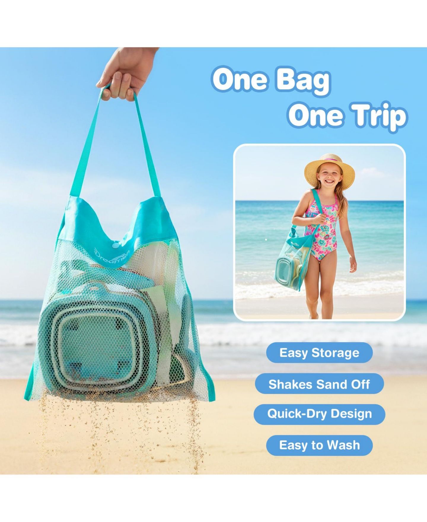 Детские игрушки GNUADZ Collapsible Sand Buckets with Shovels, Rakes, and Mesh Bag, 3-Piece Set, Ages 3+, цвет: Three Buckets Set — фото 4