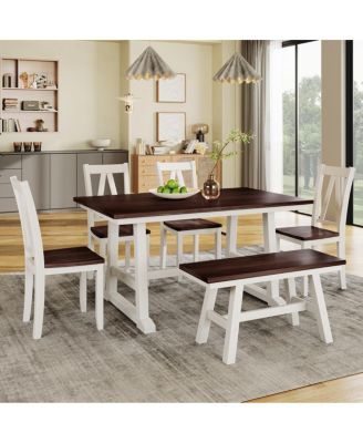 Farmhouse 6-Piece Dining Set with Bench and 4 Chairs