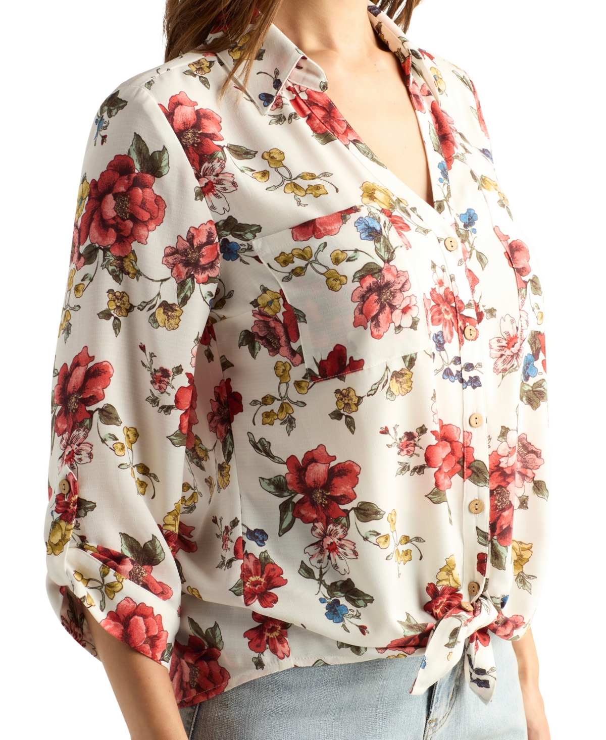 Bcx Women's Printed Collared Button-Up Top