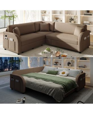 L-Shaped Sofa Bed with USB, Teddy Upholstered Sectional