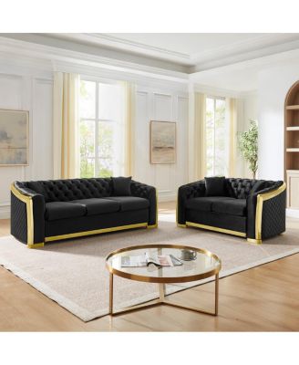  Mid-Century Velvet 2-Piece Couch Set