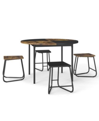 5 Piece Dining Table Set for 4 Round 47 Inch with Stool Seating