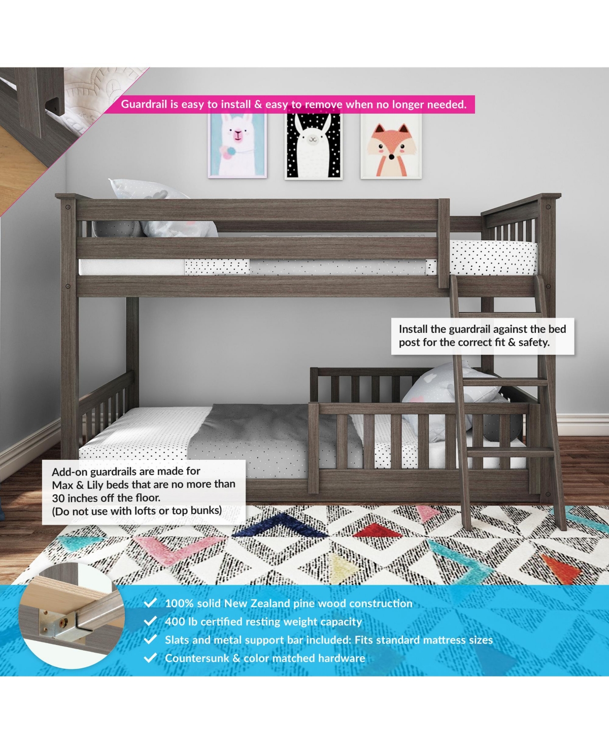 Max & Lily Twin over Low Bunk with Single Guard Rail