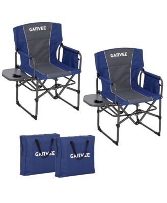 2 Piece Portable Outdoor Camping Chair, Aluminum Folding Director Chair with Side Pocket