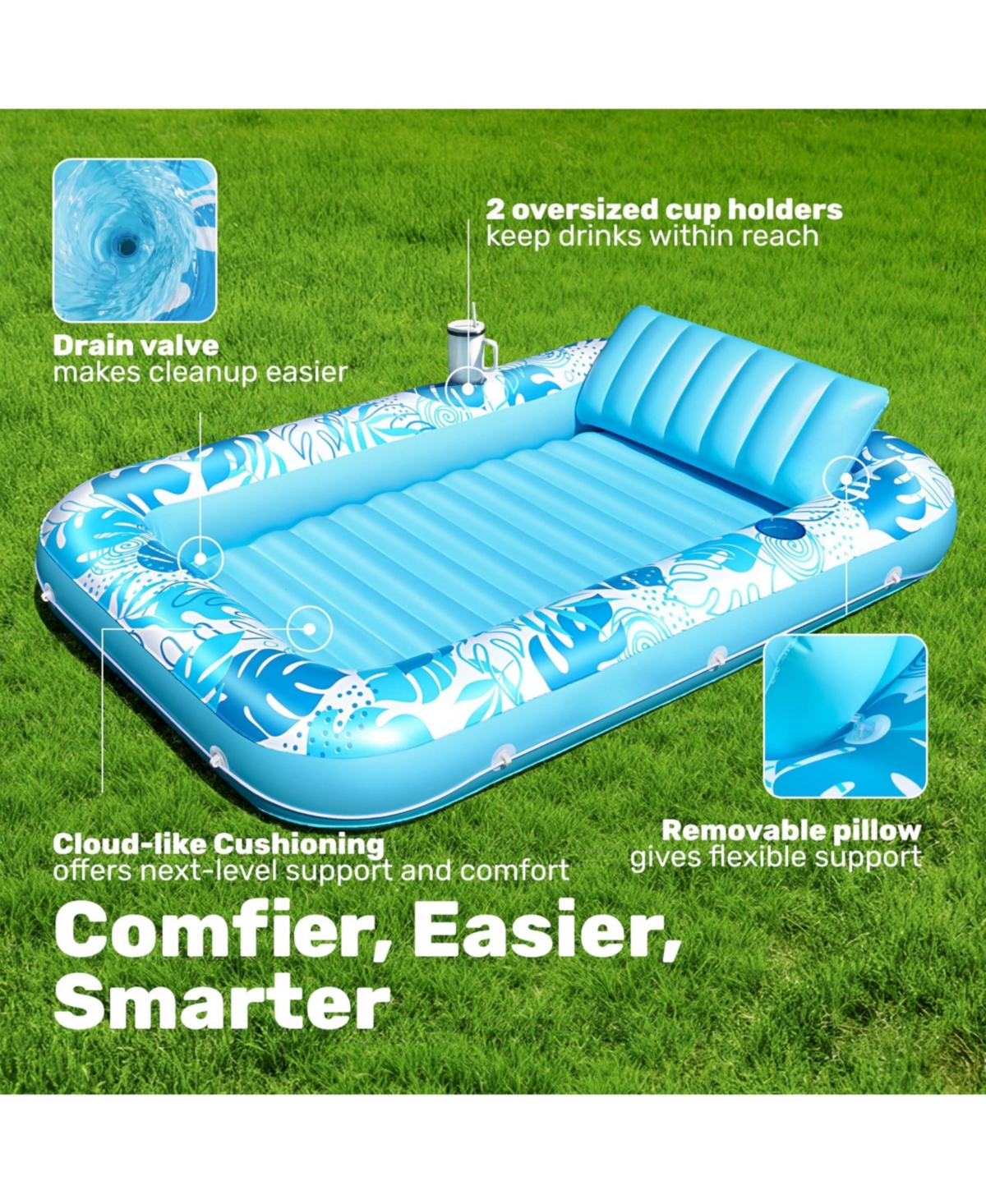 Gnuadz Inflatable Tanning Pool Lounger Float Pillow Raft Sunbathing Bed 85"x57