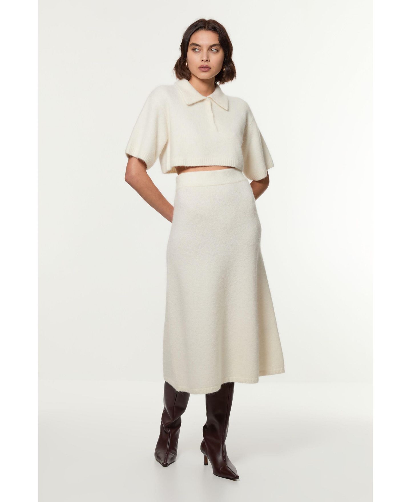 Женская юбка Karen Millen Alpaca Wool Fluffy Full Knit, цвет: Слоновая кость — фото 3