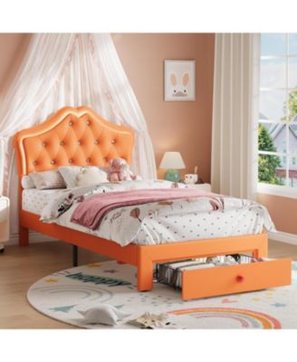 Upholstered Platform Bed Frame with LED Headboard and Storage Drawers