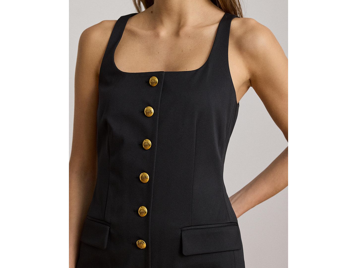 Женское платье Lauren Ralph Lauren Button-Trim Faille Cocktail, цвет: Чёрный — фото 3