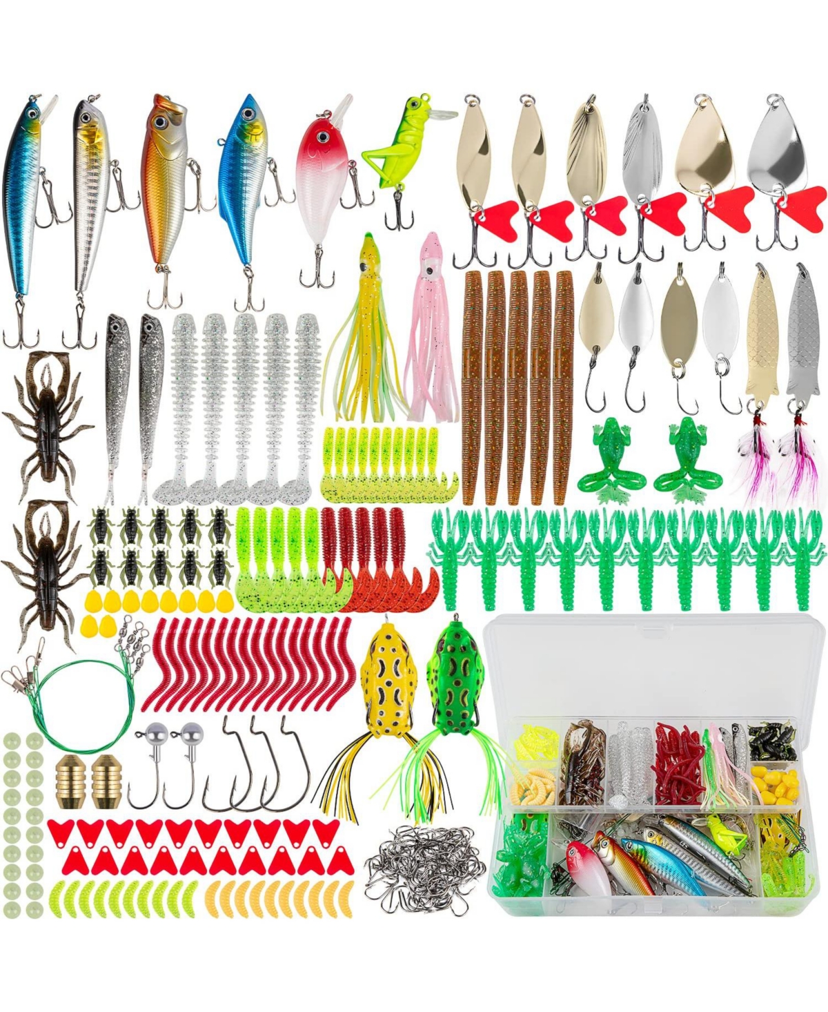 Gnuadz Fishing Lures Kit Spoon Soft Plastic Worms Bass Trout