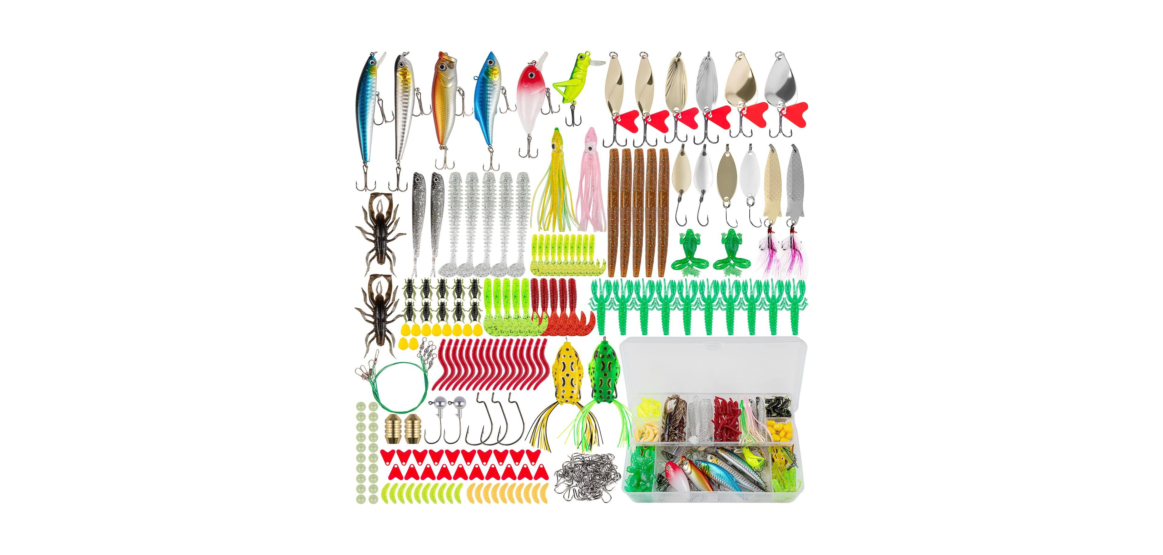 Gnuadz Fishing Lures Kit Spoon Soft Plastic Worms Bass Trout