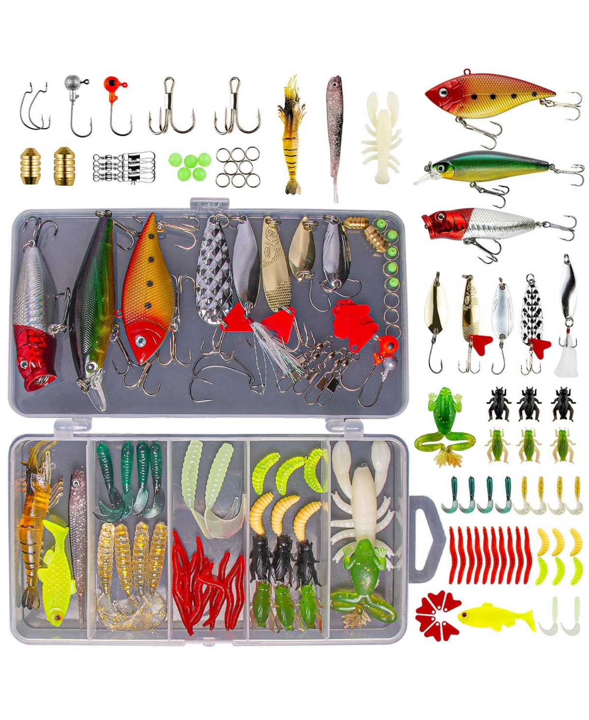 Gnuadz Fishing Lures Kit Spoon Soft Plastic Worms Bass Trout