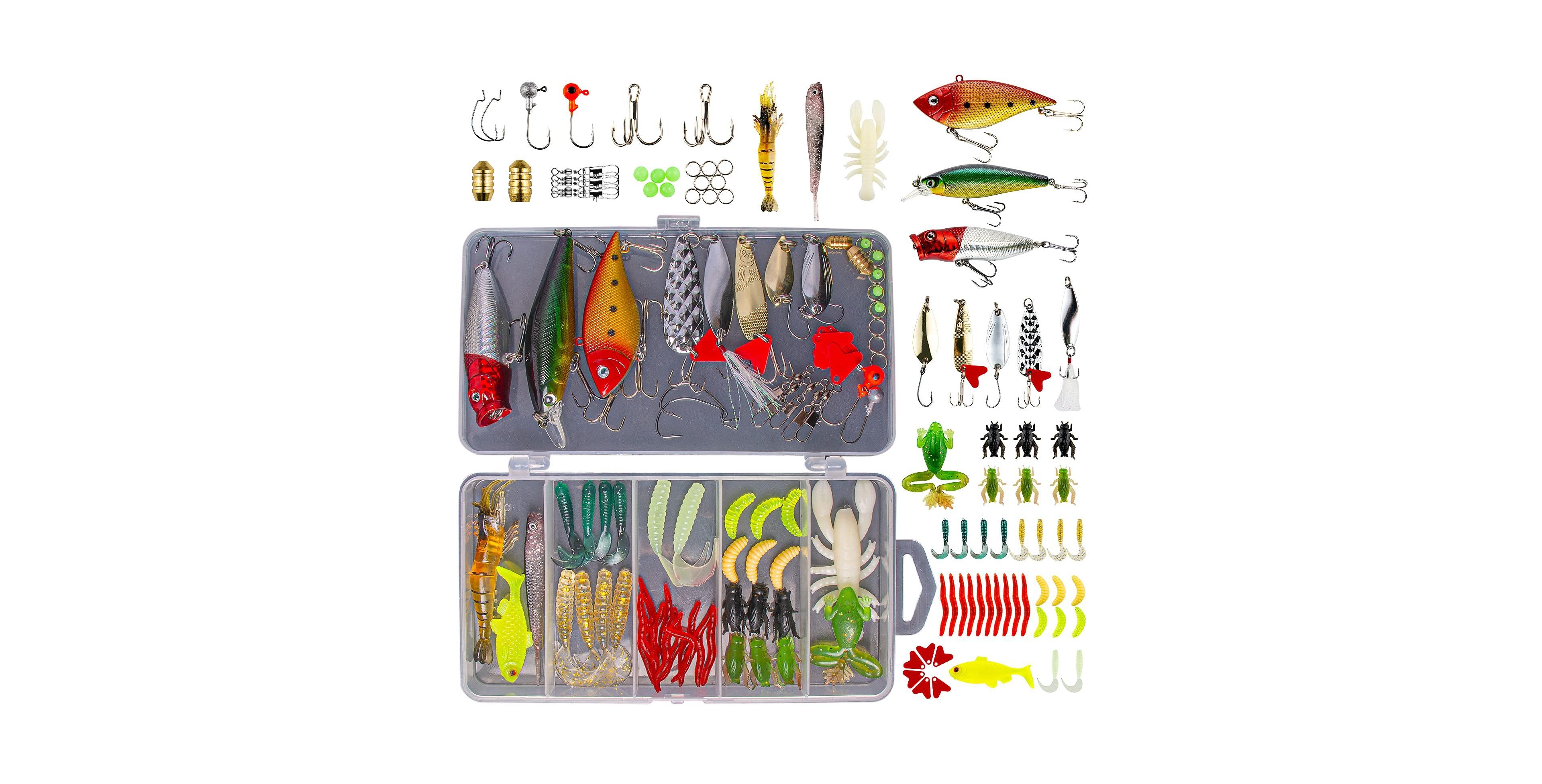 Gnuadz Fishing Lures Kit Spoon Soft Plastic Worms Bass Trout