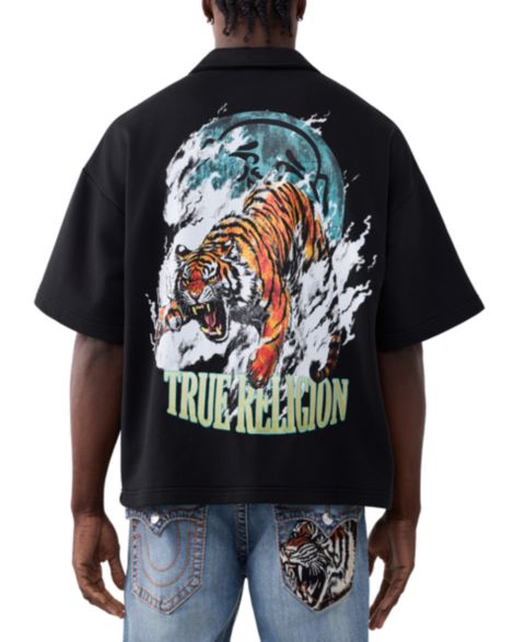 Мужское поло True Religion Tiger Short-Sleeve Polo Shirt, цвет: Угольно-чёрный