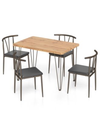 5 Piece Kitchen Table Set Industrial Design with Benches and Stools