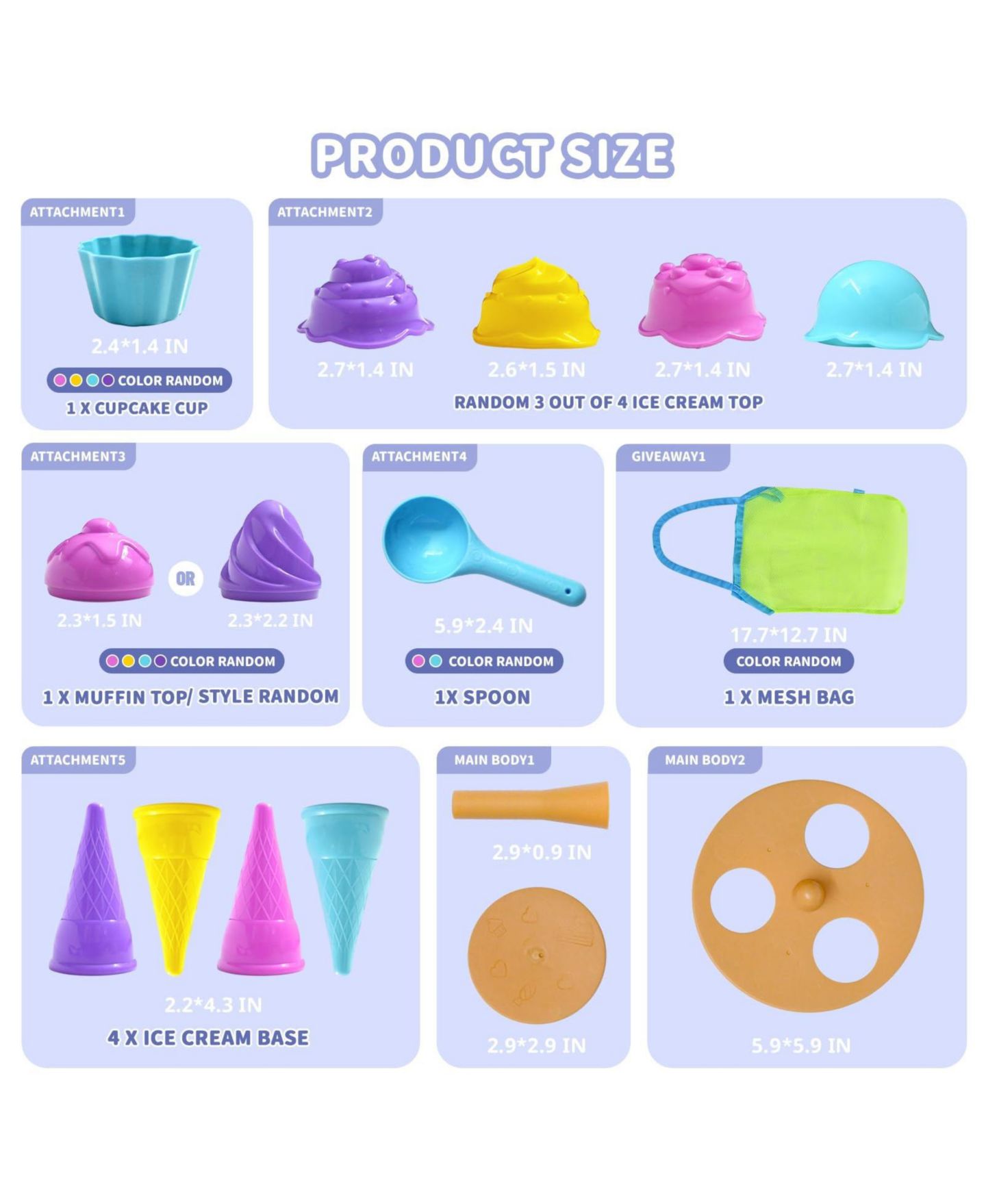 Детские игрушки GNUADZ 14-Piece Ice Cream Sand Molds with Mesh Bag Sand Toys Set, Ages 5+, цвет: Разноцветный — фото 3