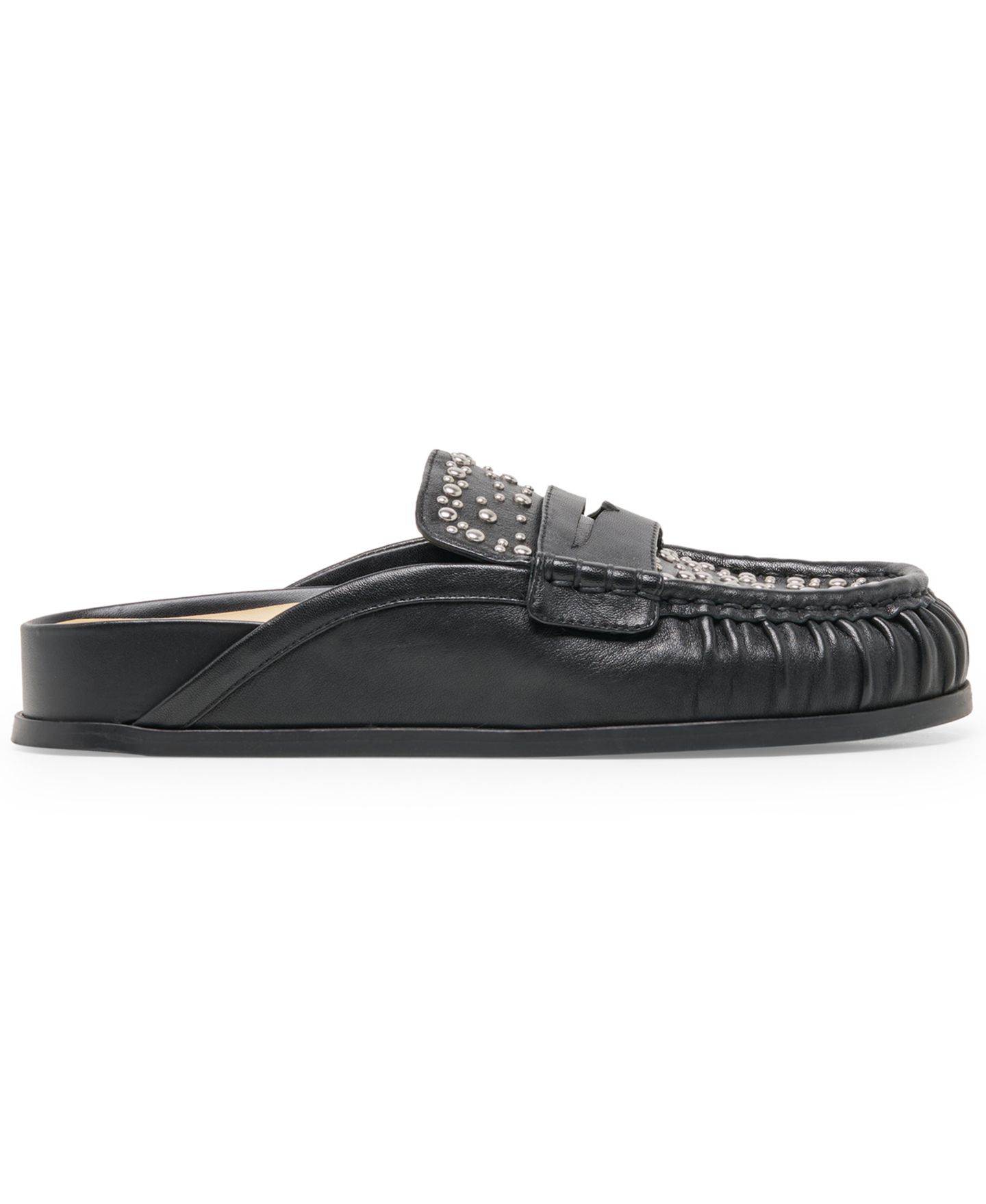 Женские сабо Dolce Vita Jordero Stud Buckle Slip-On Loafer Mules, цвет: Чёрный кожаный — фото 2