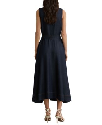 denim dress reiss Reiss Denim Halterneck Maxi Dress in Indigo