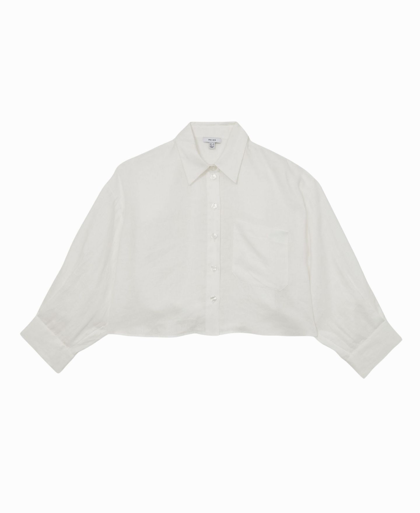 Женская рубашка REISS Linen Oversize Cropped, цвет: Белый — фото 5
