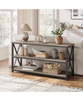 55" Long Console Table, 3-Tier Entryway Table with Storage Shelves, "dustrial Entry Table for Entrance, Hallway