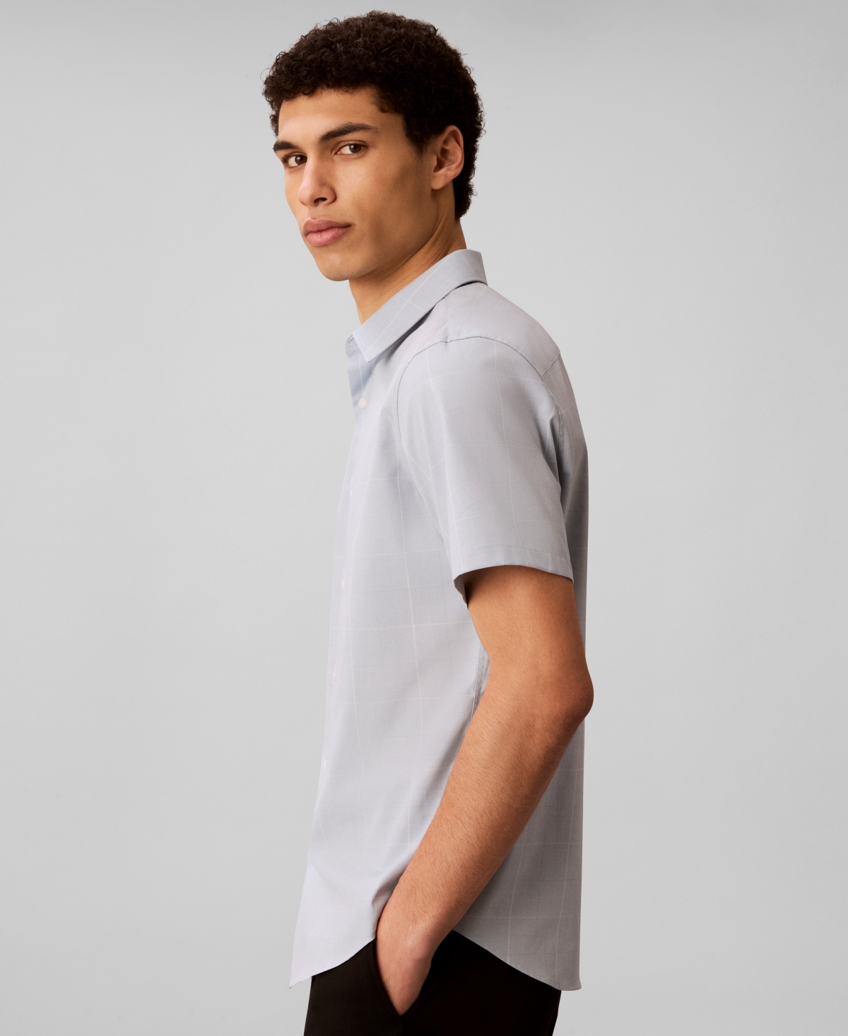 Calvin Klein Men's Windowpane Sup Slim Short-Sleeve Shirt