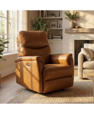 Power Swivel Recliner Chair, PU Leather Electric Armchair, 270degree(s) Swivel, 38.6" Seat