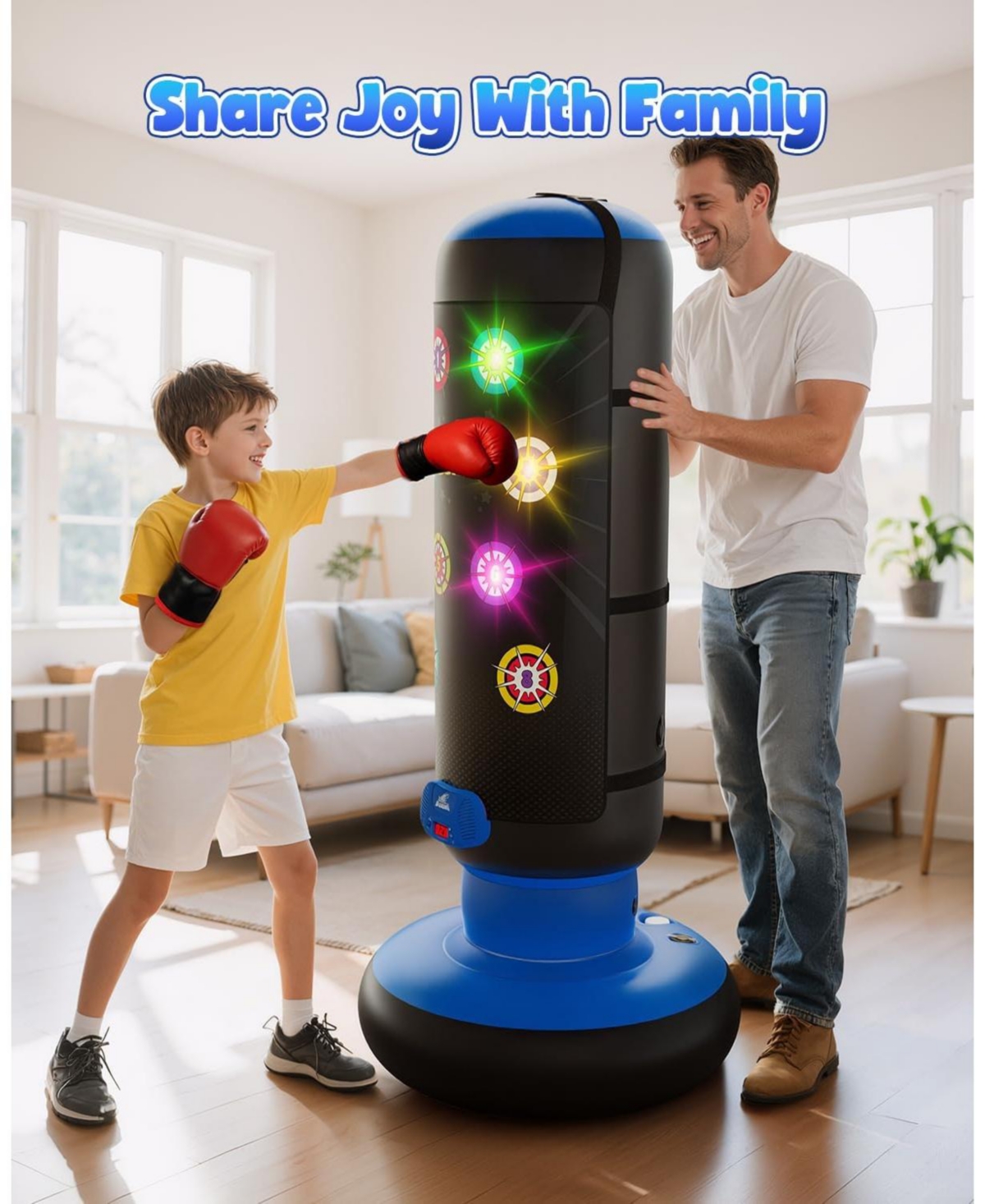 HopeRock Punching Bag for Kids, Boxing Set with Scoring, Light, Music, 4 Game Modes, Inflatable Boxing Bag with Gloves