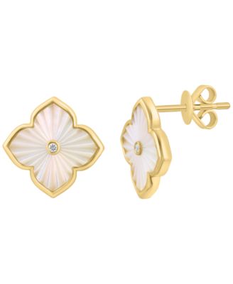 Simulated Pearl (12mm) & Diamond Accent (0.04 ct. t.w.) Earrings in Gold Over Silver