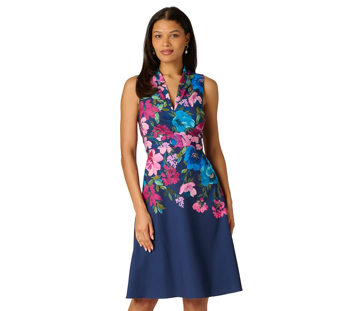 Adrianna Papell Petite Border Floral V-Neck Midi Dress view 3 — MAYCSS fashion products