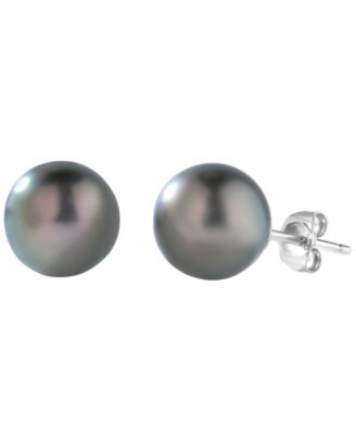 Cultured Tahitian Pearl (8mm) Stud Earrings in 14k White Gold