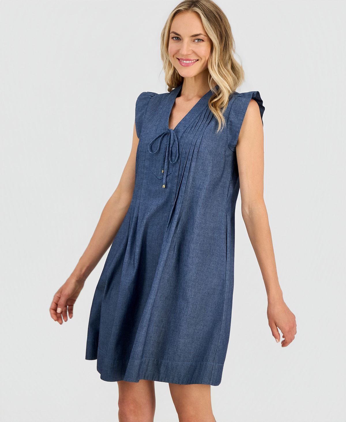 Robbie Bee Women's V-Neck Pintuck Shift Dress view 3 — MAYCSS fashion products