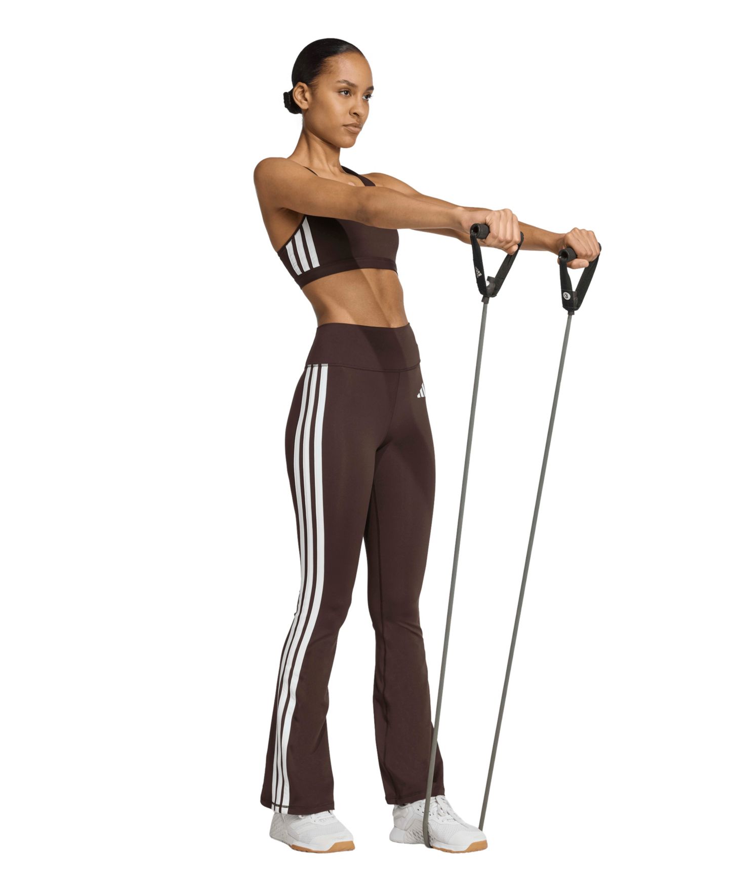 Женские леггинсы adidas Optime Essentials 3-Stripes Flared, цвет: Кофейный / Белый — фото 2