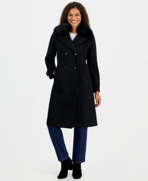 Женское пальто Calvin Klein Faux-Fur Collar Tailored, цвет: Чёрный