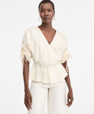 Women's Short-Sleeve Faux Wrap Peplum Top