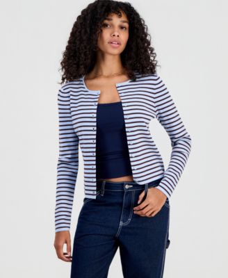 Juniors' Striped Ribbed Cardigan