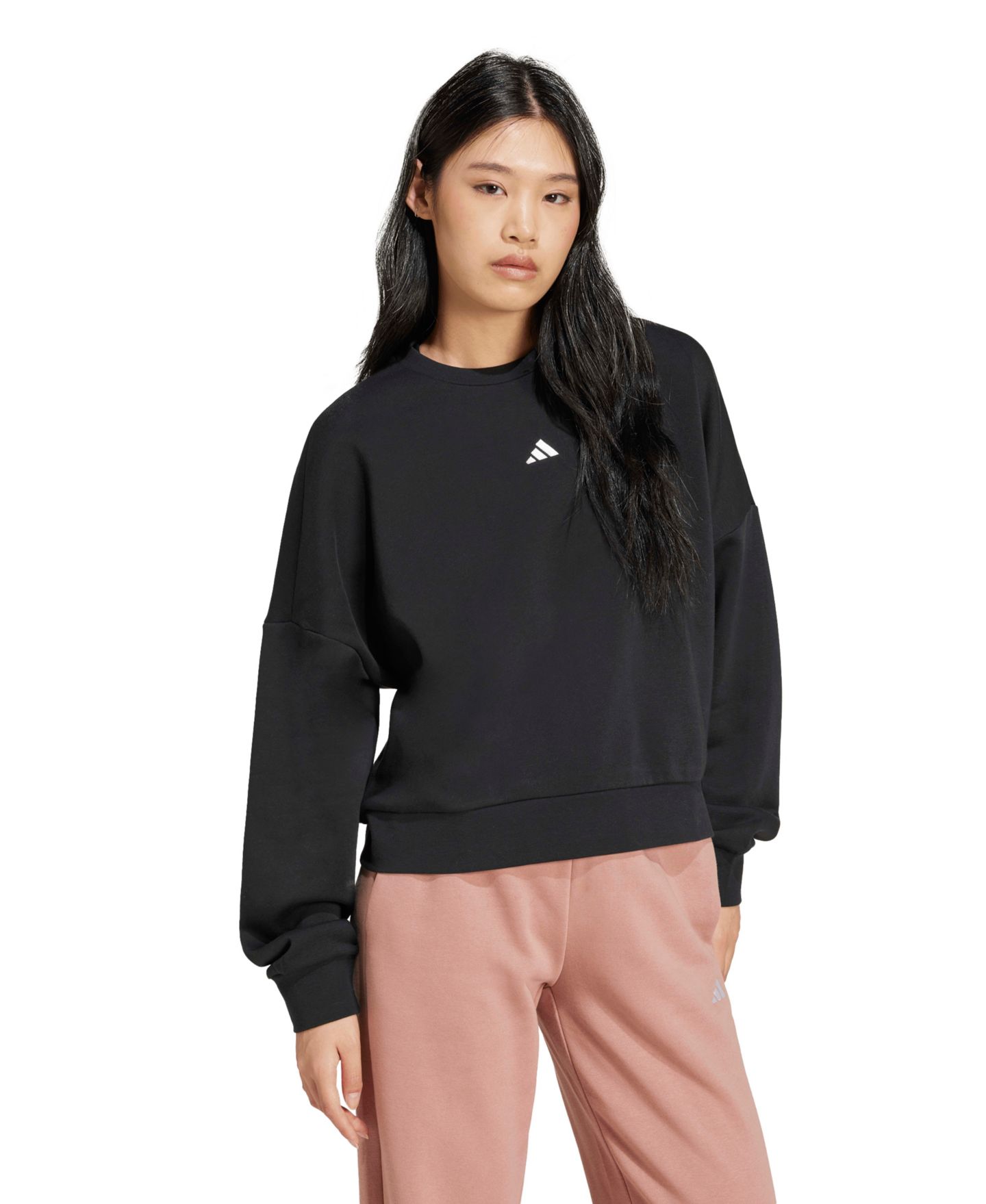 Женский свитшот adidas Essentials Crewneck Small-Logo, цвет: Чёрный / Белый — фото 2